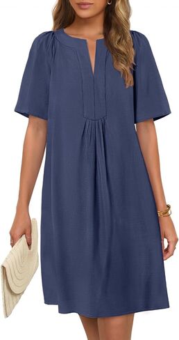 MEROKEETY Women's Summer Casual Mini Dresses Flutter Short Sleeve V Neck Shift Tunic Dress with Pockets in Saudi Arabia