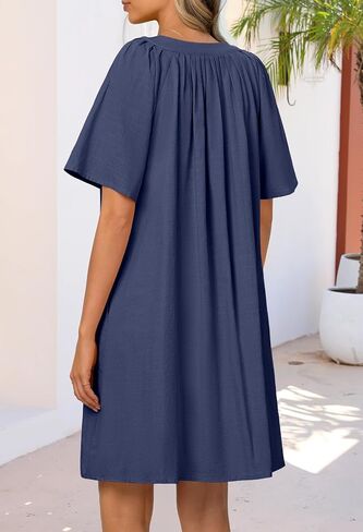 MEROKEETY Women's Summer Casual Mini Dresses Flutter Short Sleeve V Neck Shift Tunic Dress with Pockets in Saudi Arabia