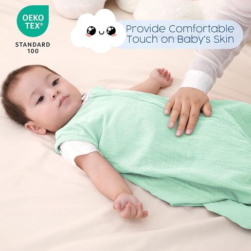 david's kids Muslin Cotton Baby Sleep Sack 6-12 Months, 2 Pack 100% Cotton Sleeping Bag for Summer, TOG 0.5 Baby Wearable Blankets with 2-Way Zipper, Soft Sleep Sacks for Newborn Infant, Grey & Green in Saudi Arabia