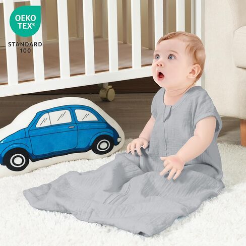 david's kids Muslin Cotton Baby Sleep Sack 6-12 Months, 2 Pack 100% Cotton Sleeping Bag for Summer, TOG 0.5 Baby Wearable Blankets with 2-Way Zipper, Soft Sleep Sacks for Newborn Infant, Grey & Green in Saudi Arabia