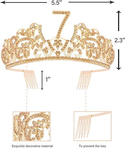 وشاح وتاج عيد الميلاد السابع للفتيات من VeryMerryMakering - وشاح لامع رائع + تاج معدني فاخر من حجر الراين الذهبي للفتيات، هدايا عيد الميلاد السابع لحفلة الأميرة in Kuwait