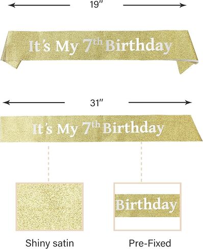 وشاح وتاج عيد الميلاد السابع للفتيات من VeryMerryMakering - وشاح لامع رائع + تاج معدني فاخر من حجر الراين الذهبي للفتيات، هدايا عيد الميلاد السابع لحفلة الأميرة in Kuwait