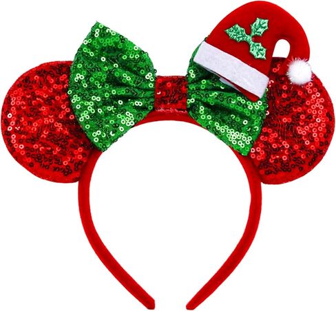 Christmas Mouse Ears Headbands for Women Girls Glitter Sequin Bows Mouse Ears Cosplay Party Decoration in Saudi Arabia