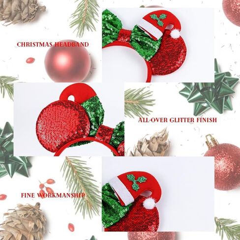 Christmas Mouse Ears Headbands for Women Girls Glitter Sequin Bows Mouse Ears Cosplay Party Decoration in Saudi Arabia