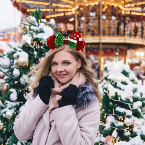 Christmas Mouse Ears Headbands for Women Girls Glitter Sequin Bows Mouse Ears Cosplay Party Decoration in Saudi Arabia