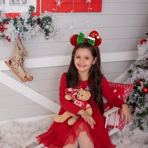 Christmas Mouse Ears Headbands for Women Girls Glitter Sequin Bows Mouse Ears Cosplay Party Decoration in Saudi Arabia