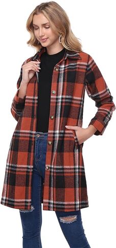 Women's Flannel Plaid Shacket Jacket Long Sleeve Button Down Shirts With Belt Tartan Trench Casual Coats Winter in Saudi Arabia