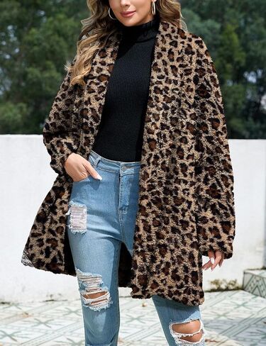Zilcremo Women Oversized Fleece Cardigan Open Front Sherpa Jacket Lapel Long Sleeve Fuzzy Cardigan Outwear Coat with Pockets in Saudi Arabia
