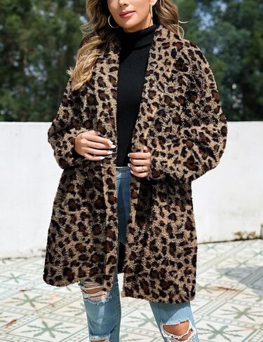 Zilcremo Women Oversized Fleece Cardigan Open Front Sherpa Jacket Lapel Long Sleeve Fuzzy Cardigan Outwear Coat with Pockets in Saudi Arabia