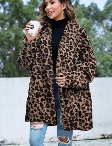 Zilcremo Women Oversized Fleece Cardigan Open Front Sherpa Jacket Lapel Long Sleeve Fuzzy Cardigan Outwear Coat with Pockets in Saudi Arabia