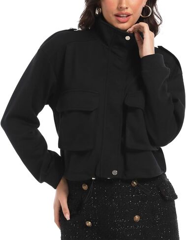 MISS MOLY Women Cropped Shacket Jacket Zip Up Military Casual Bomber Jacket Oversized Utility Anorak Coat with Pockets in Kuwait