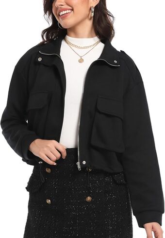 MISS MOLY Women Cropped Shacket Jacket Zip Up Military Casual Bomber Jacket Oversized Utility Anorak Coat with Pockets in Kuwait