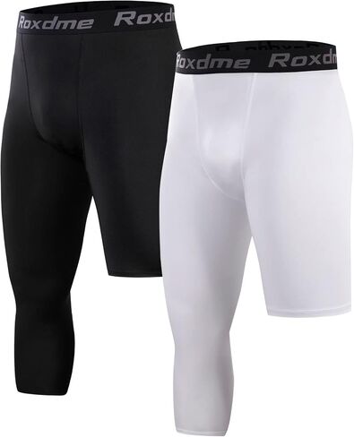 2 Pack Men's 3/4 One Leg Compression Capri Tights Pants Basketball Athletic Running in Saudi Arabia