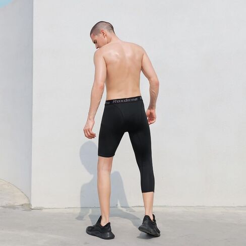 2 Pack Men's 3/4 One Leg Compression Capri Tights Pants Basketball Athletic Running in Saudi Arabia