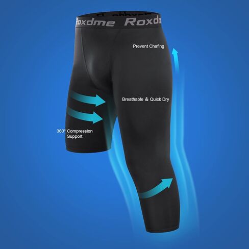 2 Pack Men's 3/4 One Leg Compression Capri Tights Pants Basketball Athletic Running in Saudi Arabia