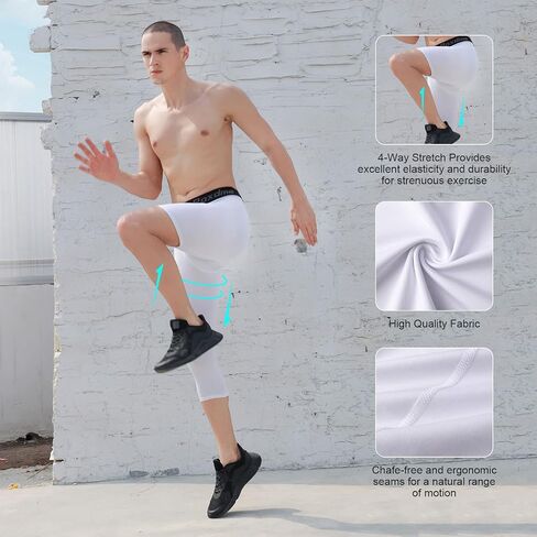 2 Pack Men's 3/4 One Leg Compression Capri Tights Pants Basketball Athletic Running in Saudi Arabia