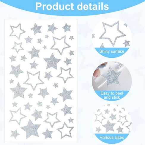 8 Sheet Gold Foil Star Sticker for Kids Reward, Self-Adhesive Small Gold Silver Award Decals Decorative for DIY Halloween Christmas Trees Gifts Scrapbook Cup Phone Case in Saudi Arabia