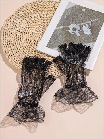 OYOANGLE Women's 1 Pair Elegant Floral Lace Fingerless Gloves Novelty Short Gloves for Evening Party in Saudi Arabia