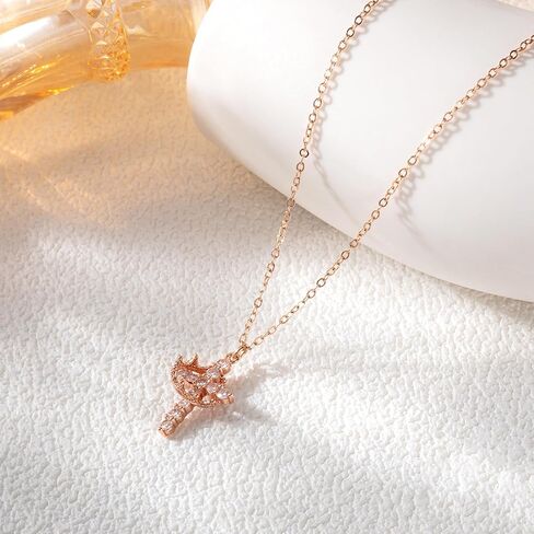 Cross Necklace for Women, Dainty 14k Gold Plated/Silver Cross Crown Cubic Zirconia Pendant Necklace for Women Trendy Non Tarnish Gold/Silver/Rose Gold Simple Necklace Fashion Jewelry for Women in Kuwait