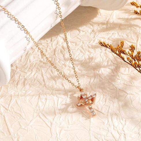 Cross Necklace for Women, Dainty 14k Gold Plated/Silver Cross Crown Cubic Zirconia Pendant Necklace for Women Trendy Non Tarnish Gold/Silver/Rose Gold Simple Necklace Fashion Jewelry for Women in Kuwait