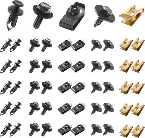 100PCS Car Screws and Bolts, Undertray Screws,Auto Body Fender Screws,Car Clips Plastic Rivet Fasteners - Universal U-Nuts Kit Engine Under Cover Splash Shield Guard Body Bolts in Saudi Arabia