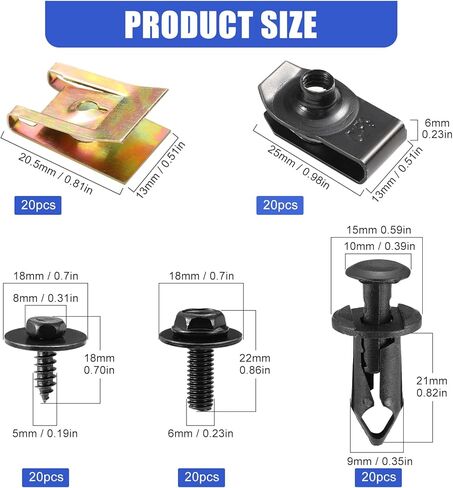 100PCS Car Screws and Bolts, Undertray Screws,Auto Body Fender Screws,Car Clips Plastic Rivet Fasteners - Universal U-Nuts Kit Engine Under Cover Splash Shield Guard Body Bolts in Saudi Arabia
