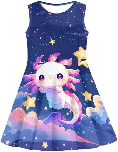 Sleeveless Dresses for Girls Kids Twirly Swing Dress for Summer A-Line Playwear Dress in Saudi Arabia