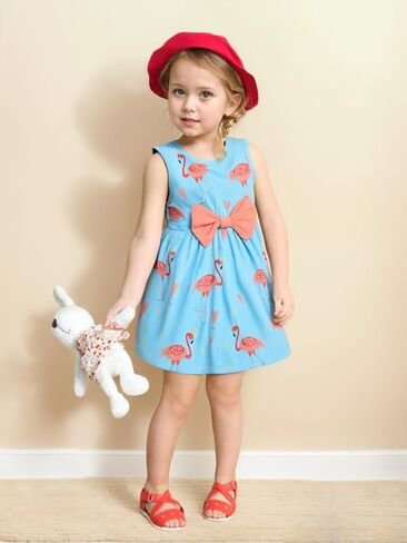 RETSUGO Little Girl A-Line Dresses Bowknot Dress for Baby Girls Casual Toddler Girl Dresses for Party Girl Dress 1-8 Years in Saudi Arabia