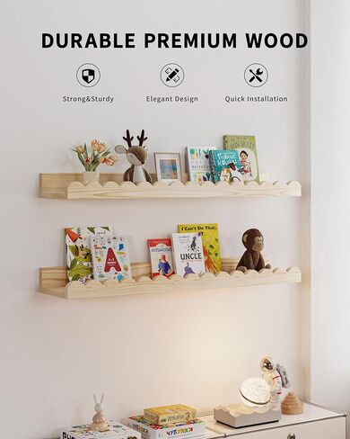 Nursery Book Shelves, 4-Pack White Floating Shelves for Wall Kids, Scalloped Shelves, Wall Book Shelves for Bedroom Kids, Toddler Room, Baby Room, Nursery Decor in Saudi Arabia