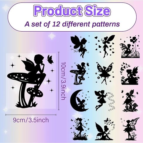 CREATCABIN 12Pcs Fairy Silhouettes Mason Jar Decor PVC Laser Die Cut Scrapbook Fairies Cardboard Cutouts Silhouette Ornament for DIY Light Lamp Jar Glass Decoration Supplies Black 4x3.5Inch-No Sticker in Saudi Arabia