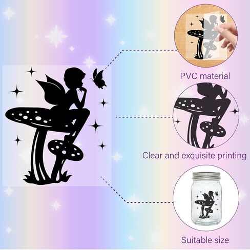 CREATCABIN 12Pcs Fairy Silhouettes Mason Jar Decor PVC Laser Die Cut Scrapbook Fairies Cardboard Cutouts Silhouette Ornament for DIY Light Lamp Jar Glass Decoration Supplies Black 4x3.5Inch-No Sticker in Saudi Arabia