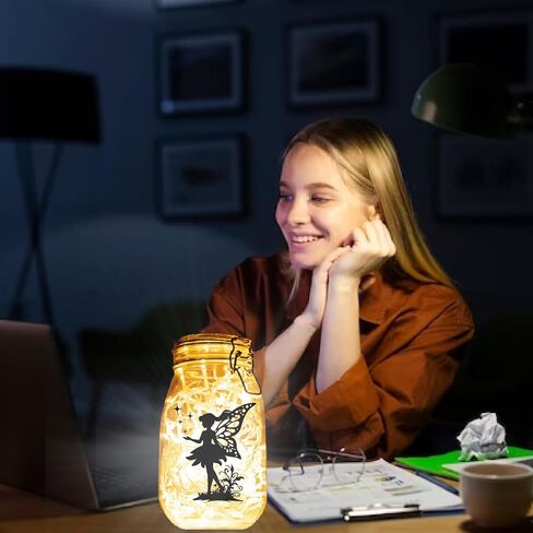 CREATCABIN 12Pcs Fairy Silhouettes Mason Jar Decor PVC Laser Die Cut Scrapbook Fairies Cardboard Cutouts Silhouette Ornament for DIY Light Lamp Jar Glass Decoration Supplies Black 4x3.5Inch-No Sticker in Saudi Arabia