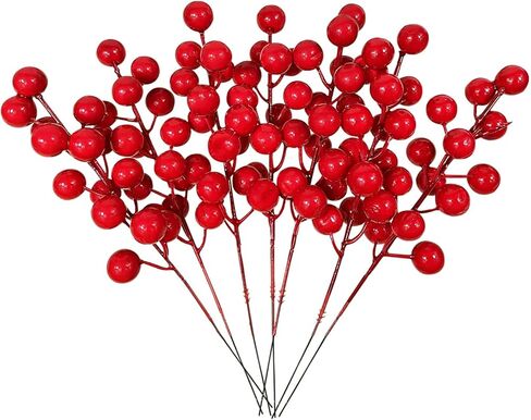 24 Pcs Artificial Red Berry Stems Christmas Holly Berries Branches Fake Red Berry Picks for Christmas Tree Decorations Crafts Wreath and Table Decor (Red) in Saudi Arabia
