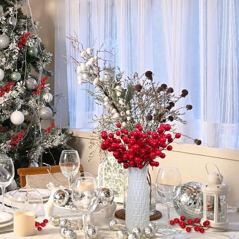 24 Pcs Artificial Red Berry Stems Christmas Holly Berries Branches Fake Red Berry Picks for Christmas Tree Decorations Crafts Wreath and Table Decor (Red) in Saudi Arabia