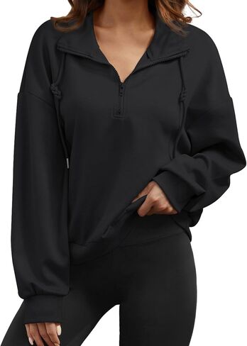 Womens Quarter Zip Pullover Casual Half Zip Sweatshirt Long Sleeve Shirts with Pockets Fall Outfits for Women 2024 in Saudi Arabia