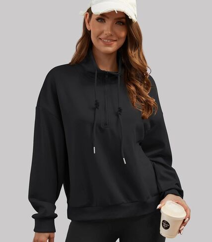 Womens Quarter Zip Pullover Casual Half Zip Sweatshirt Long Sleeve Shirts with Pockets Fall Outfits for Women 2024 in Saudi Arabia