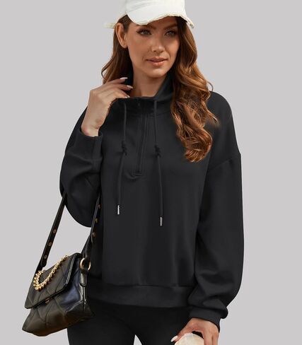 Womens Quarter Zip Pullover Casual Half Zip Sweatshirt Long Sleeve Shirts with Pockets Fall Outfits for Women 2024 in Saudi Arabia