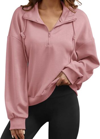 Womens Quarter Zip Pullover Casual Half Zip Sweatshirt Long Sleeve Shirts with Pockets Fall Outfits for Women 2024 in Saudi Arabia