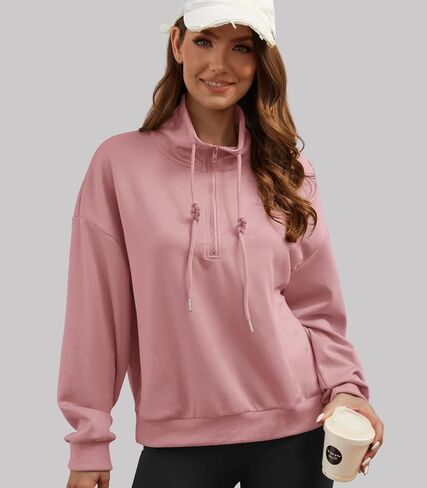 Womens Quarter Zip Pullover Casual Half Zip Sweatshirt Long Sleeve Shirts with Pockets Fall Outfits for Women 2024 in Saudi Arabia