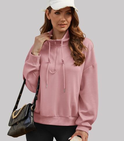 Womens Quarter Zip Pullover Casual Half Zip Sweatshirt Long Sleeve Shirts with Pockets Fall Outfits for Women 2024 in Saudi Arabia