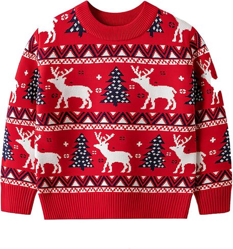Merry Christmas Kids Sweater, Snowflake Print Long Sleeve Top, Green Knitwear with Bear in Saudi Arabia