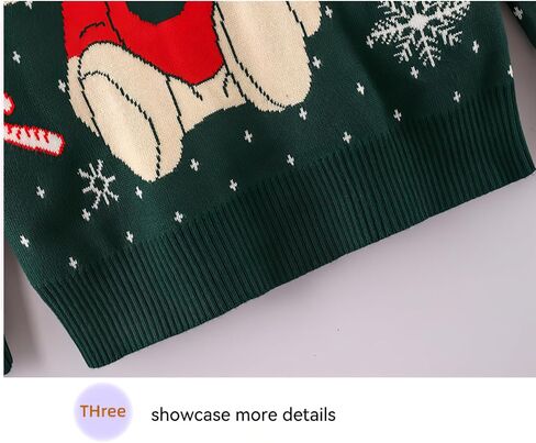 Merry Christmas Kids Sweater, Snowflake Print Long Sleeve Top, Green Knitwear with Bear in Saudi Arabia