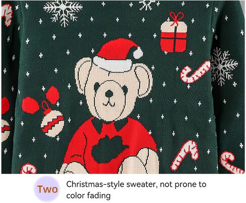 Merry Christmas Kids Sweater, Snowflake Print Long Sleeve Top, Green Knitwear with Bear in Saudi Arabia