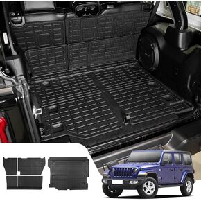 Cargo Mat Compatible with 2018-2024 Jeep Wrangler JL 4x4 4-Door Trunk Mat Cargo Liner All Weather Back Seat Cover 2023 Wrangler JL 4x4 Accessories (2018-2024 JL 4x4,Trunk Mat+Backrest Mats)