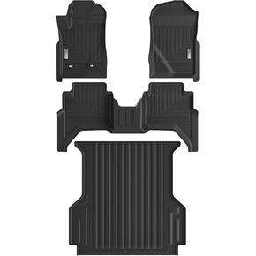 Floor Mats & Truck Bed Mat for 2024 2025 Ford Ranger,1st 2nd Row and a 5ft Short Bed Bedmat,TPE All Weather Protection Slush Floor Liner Black