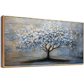ERQINHUA Wall Art For Living Room Large Wall Decor Art For Office Abstract Wall Pictures Blue Grey Tree Wall Painting Wood Framed Canvas Artwork Bedroom Decoration Farmhouse Home Decor 24"X48"