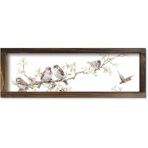 Kercan Framed Farmhouse Wall Decor Wooden Wall Art Birds Picture Branch Prints, Artwork for Living Room Bedroom Home Office Wall Decor, 16.6x5.5 Inch