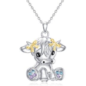 SOESON Highland Cow Necklace for Women,Sterling Silve Cow Necklace Highland Cow Pendant Scottish Cow Necklace for Girls Jewelry Easter Wedding Graduation Gift