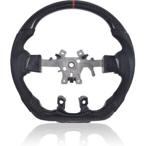 Real Carbon Fiber Steering Wheel for Dodge Ram 1500 2011-2017 Without Paddle Shifter Holes, D-shaped Flat-bottom Perforated Leather Grip
