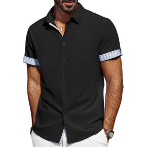 قمصان رجالي عادية من PJ PAUL JONES بأكمام قصيرة وخالية من التجاعيد قميص صيفي للشاطئ قميص منقوش متباين مع أساور قابلة للطي in Kuwait